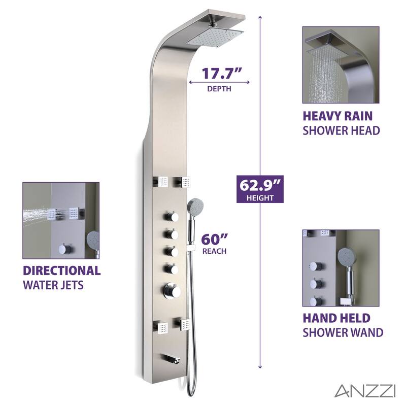 ANZZI Echo 4-jetted Full Body Shower Panel in Brushed Stainless Steel