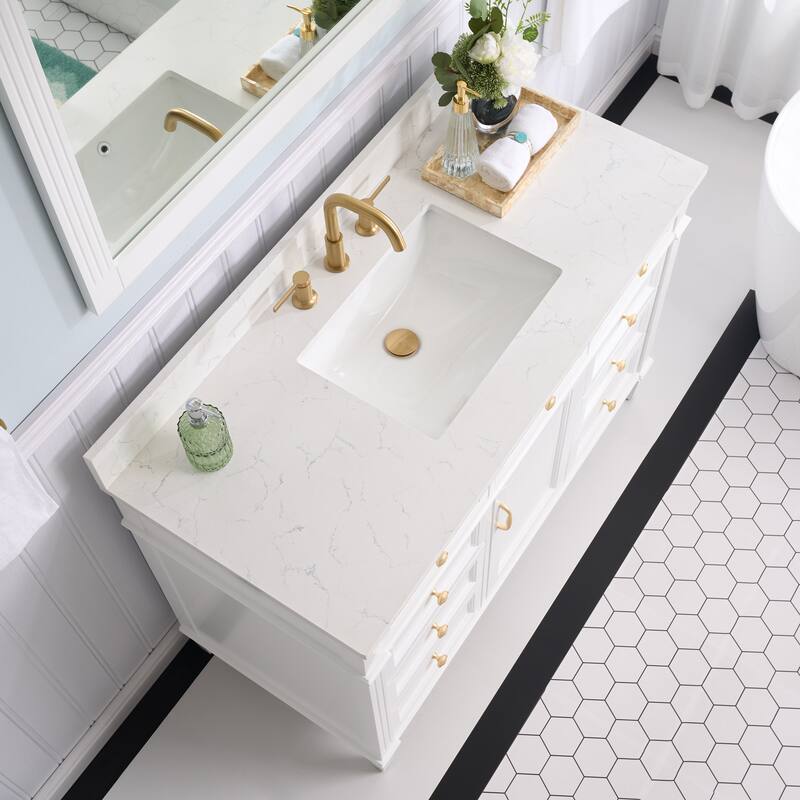35''H Solid Wood Bath Vanity With Carrera White Quartz Top and Sink