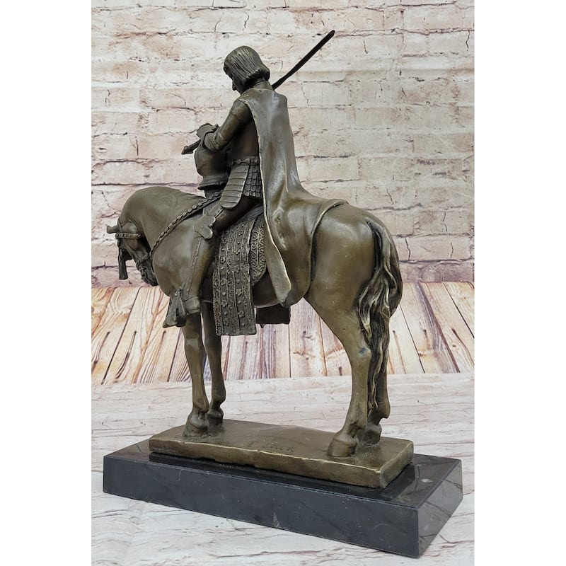 King Arthur Knight In Armor On Imitative Horseback Bronze Statue Sculpture Figure 15 Inches X 12 Inches