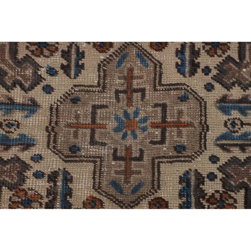 Light Blue Distressed Tabriz Persian Vintage Rug Handmade Wool Carpet - 9'7" x 12'3"