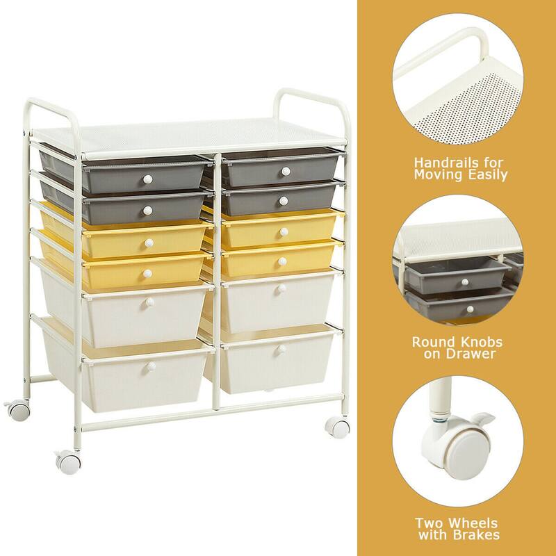 Gymax Office Rolling Cart 12 Storage Drawer Studio Organizer Bins - See Details