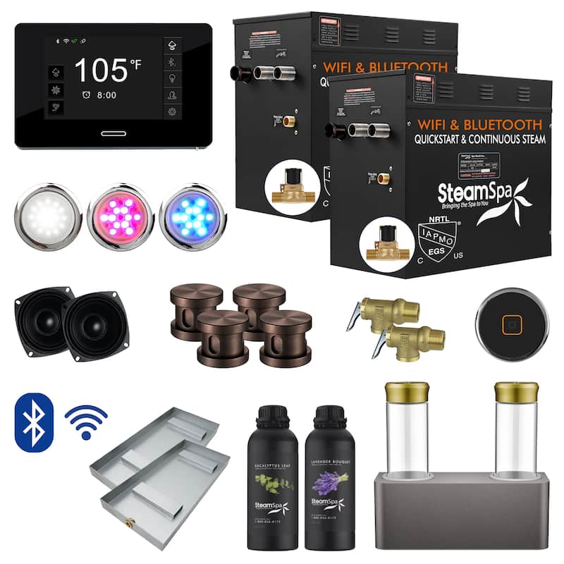 Black Series WiFi & Bluetooth 2 x 10.5kW QuickStart Steam Bath Generator Package & Dual Aroma Pump in Oil Rubbed Bronze