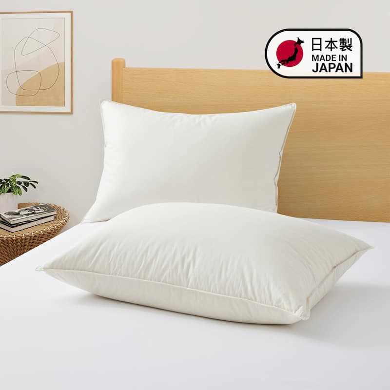 Set of 2 Natural 100% Organic Cotton 50% Down Pillows Made in Japan