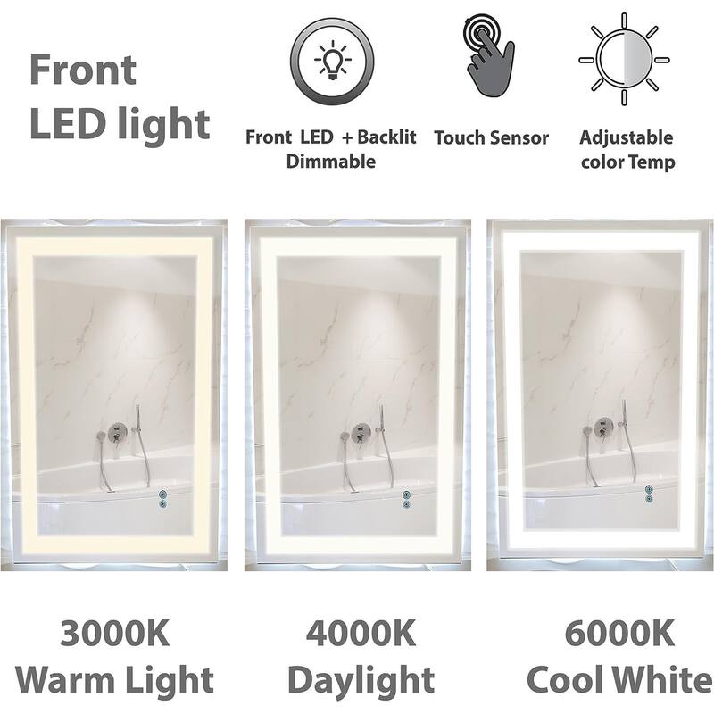 Dyconn Faucet Edison Wall-mounted LED Backlit Tri-Color Mirror - Clear