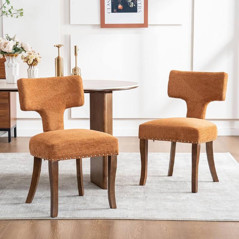 Upholstered Mordern Design T Back Dining Side Chair- Set of 2 - Set of 2 - Orange