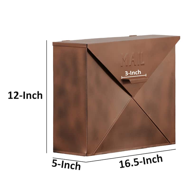 Envelope Shaped Wall Mount Metal Mail Box, Copper