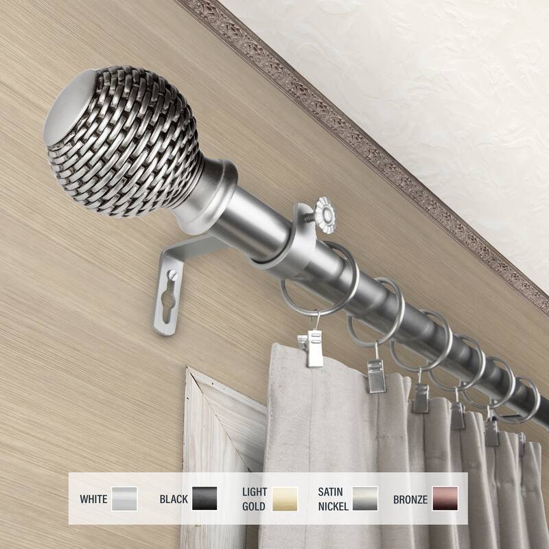InStyleDesign Kray 1 inch Diameter Adjustable Curtain Rod - 28 to 48 inches - Satin Nickel