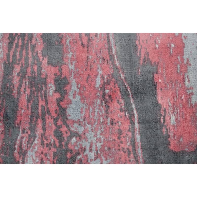 Hand Knotted Oriental Viscose Silk Carpet Modern Abstract Pink Abstract Area Rug - 4' 0'' X 2' 0''
