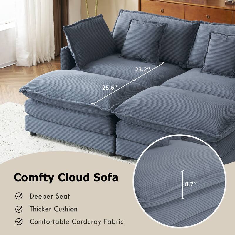 75.6" Corduroy U-Shaped Sectional Sofa with Storage