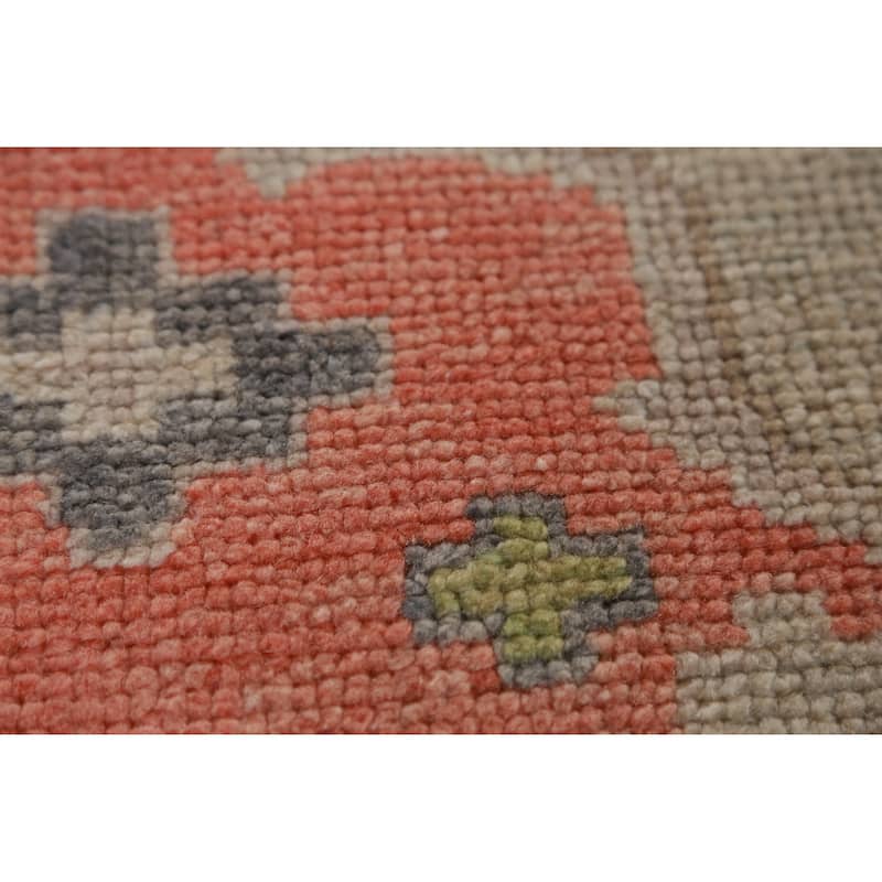 Hand Knotted Oriental 100% Wool Carpet Transitional Geometric Beige & Ivories Oushak Runner Rug - 9' 2'' X 3' 1''