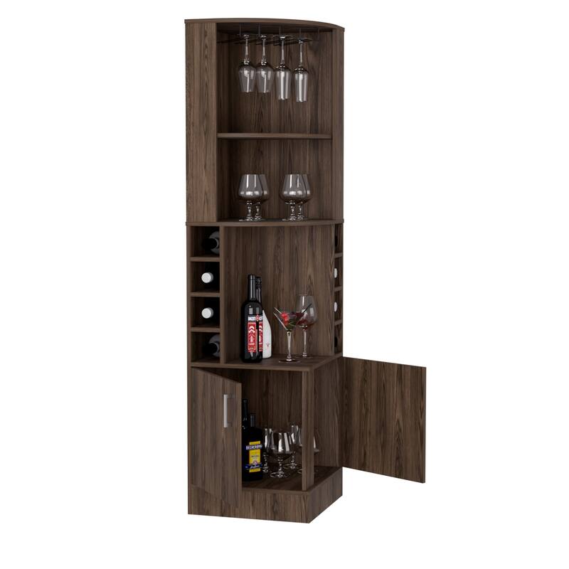 TUHOME Syrah Corner Bar Cabinet with 2-Doors and 8 Cubbies - N/A