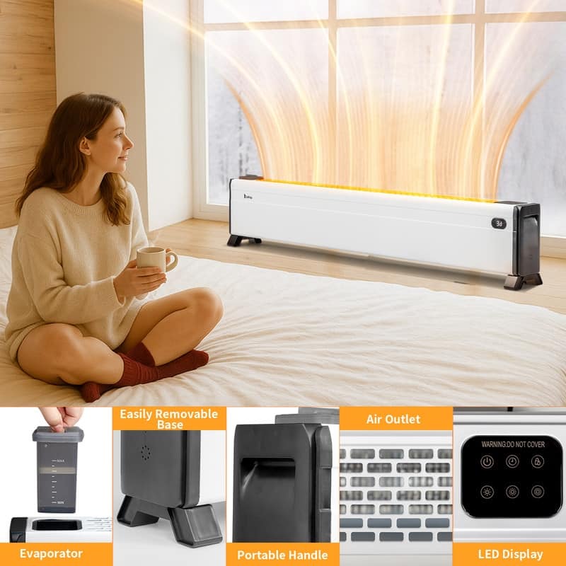 1500W Electric Baseboard Space Heater with 3 Heat Settings, Remote Control