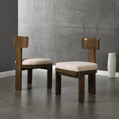 Roomfitters Upholstered Dining Side Chair Set of 2, Fabric Seating with Light Brown Rubber Wood Legs