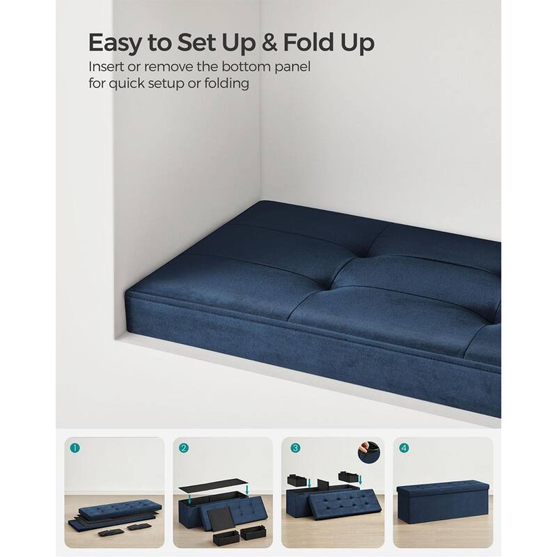 Velvet Padded Storage Ottoman Bench with Foldable Design and Hidden Compartment for Living Room or Bedroom