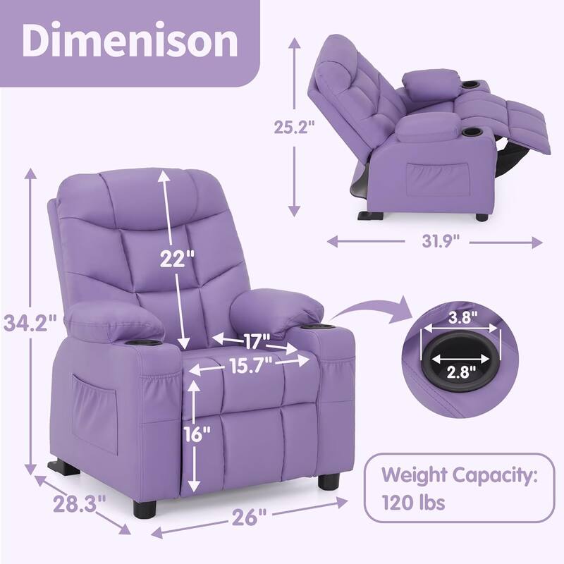 MCombo Big Kids Recliner Chair with Cup Holders - 28.3"(L)x26.0"(W)x34.2"(H)