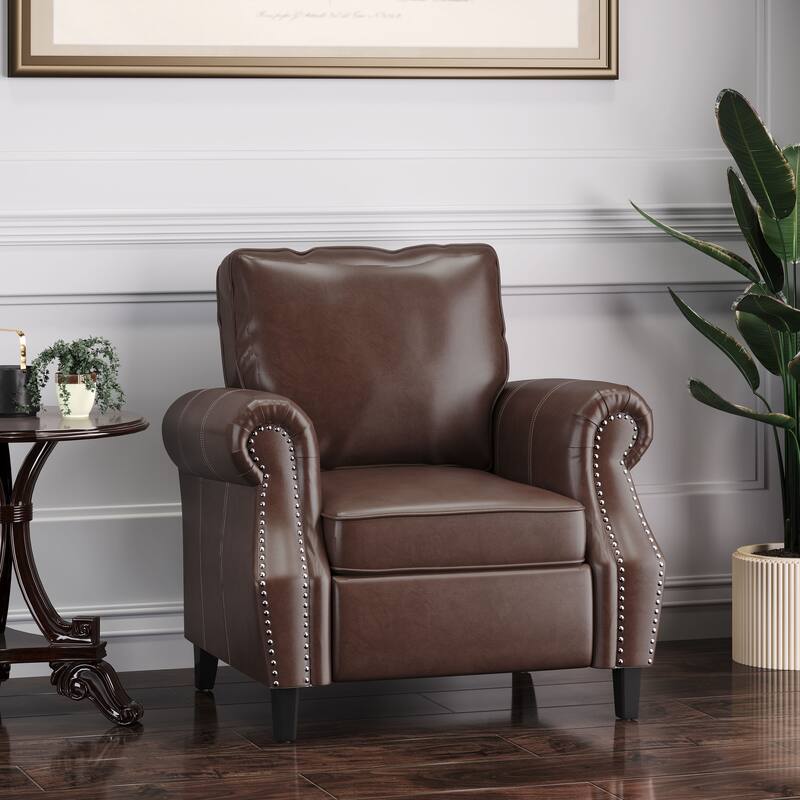 Modern 36.5" PU Upholstered Club Chair with Birch Wood Legs and Nailheads