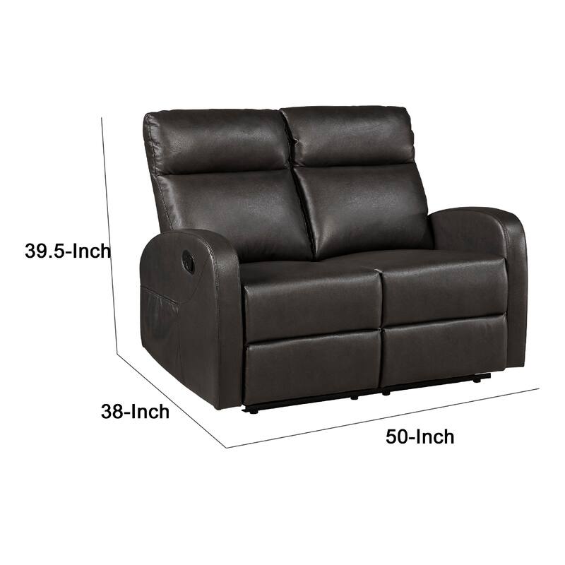 Mey Wall Hugger Manual Recliner Loveseat, Dark Brown Faux Leather 50 Inch