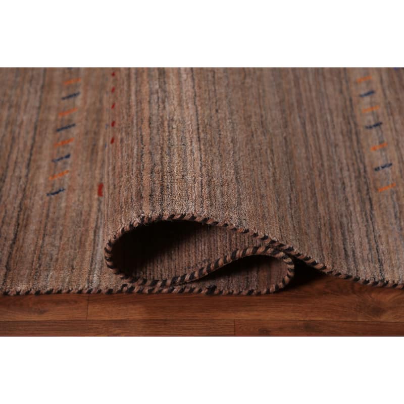 Striped Brown Gabbeh Oriental Area Rug Hand-Knotted Wool Carpet - 8'0" x 9'9"
