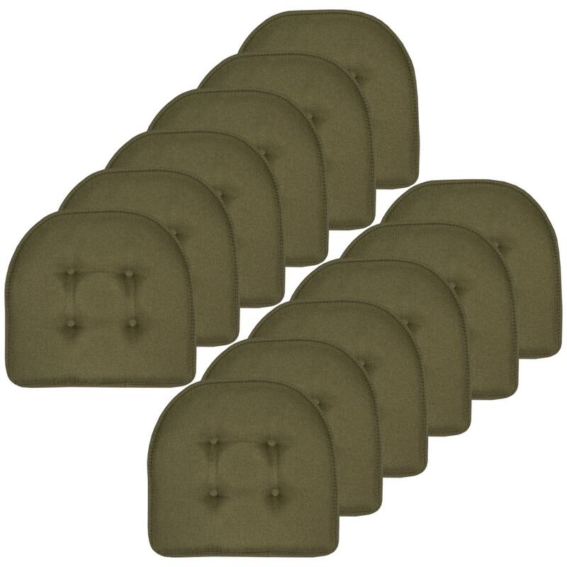 Sweet Home Collection Solid Color U-Shaped Memory Foam Chair Cushions - 16"x17" - Set of 12 - Army Green