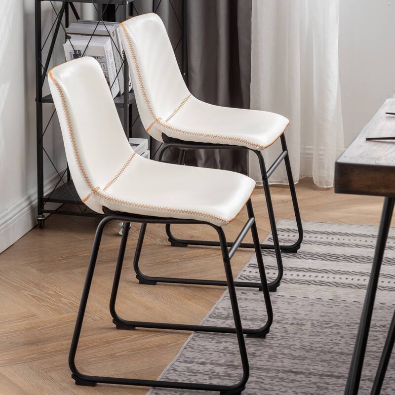 Industrial Style 7-Piece Dining Set with Rectangular Table and 6 Faux Leather Upholstered Dining Chairs