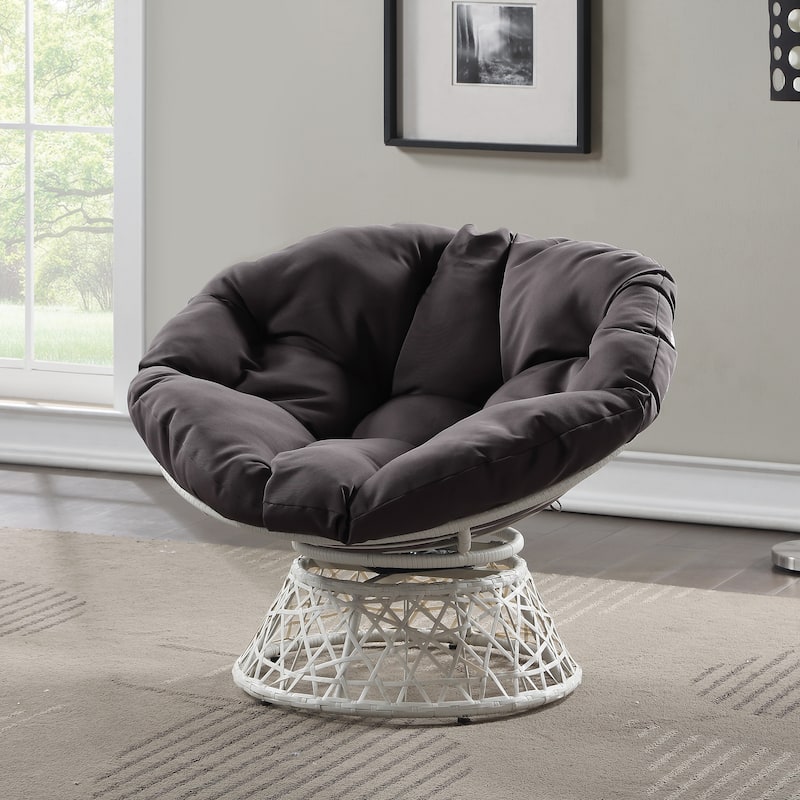 OS Home and Office Furniture Model BF25296CM-GRY Papasan Chair with Grey Round Pillow Cushion and Cream Wicker Weave
