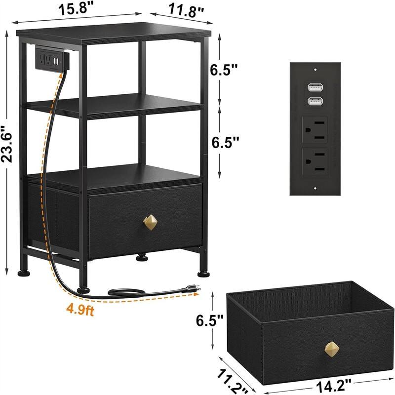 Nightstands Set of 2 with Charging Station and Drawer