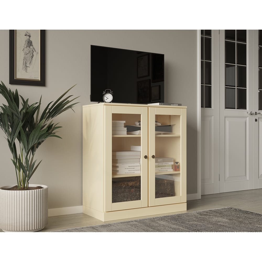 Palace Imports 100% Solid Wood TV Stand with Clear Glass Doors for TVs up to 32"