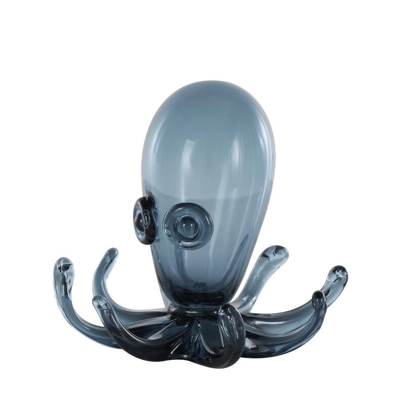 Glass Octopus Cute Ombre Decorative Sculpture with Curved Tentacles - Dark Blue - Roche River Decor