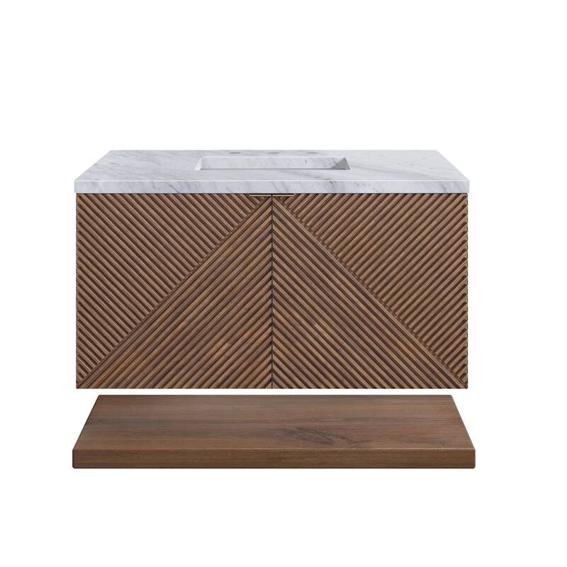 James Martin Vanities D200-V36-3CAR Marcello 36" Wall Mounted Single - Chestnut / Carrara Marble - Chestnut Finish