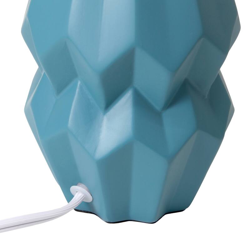 Geometric Ceramic Table Lamp with White Drum Shade - 19.5" - Teal