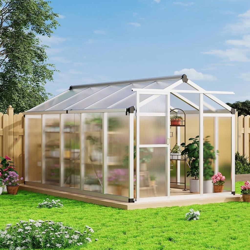 6x10 Ft. Large Walk-In Outdoor Polycarbonate Greenhouse Perfect For Backyards, Patios, And Lawns， Sliver - 6 x 10 x 6.5FT