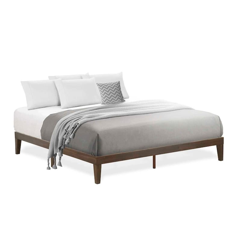 King Size Platform Bed - Modern Wood Bed Frame with Solid Wood Legs - Walnut Finish Bedroom Furniture