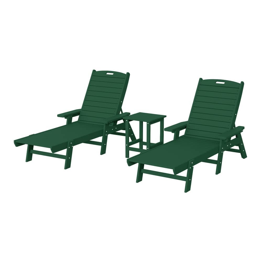 Laguna Hdpe All Weather Outdoor Patio Pool Reclining Chaise Lounges With Square Side Table (3-Piece Set)