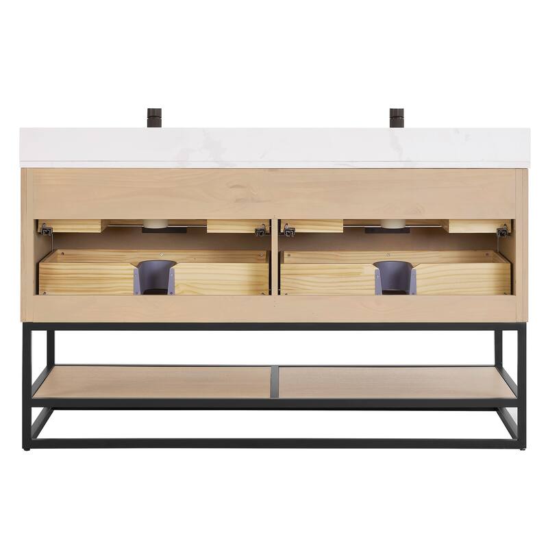Milagro Bath Vanity with White Quartz Stone Top and Mirror