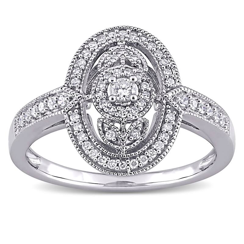1/4ct TDW Diamond Floral Halo Engagement Ring in Sterling Silver by Miadora