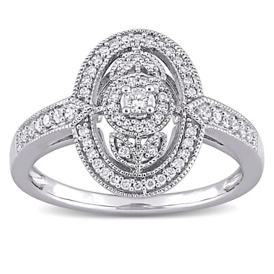 1/4ct TDW Diamond Floral Halo Engagement Ring in Sterling Silver by Miadora