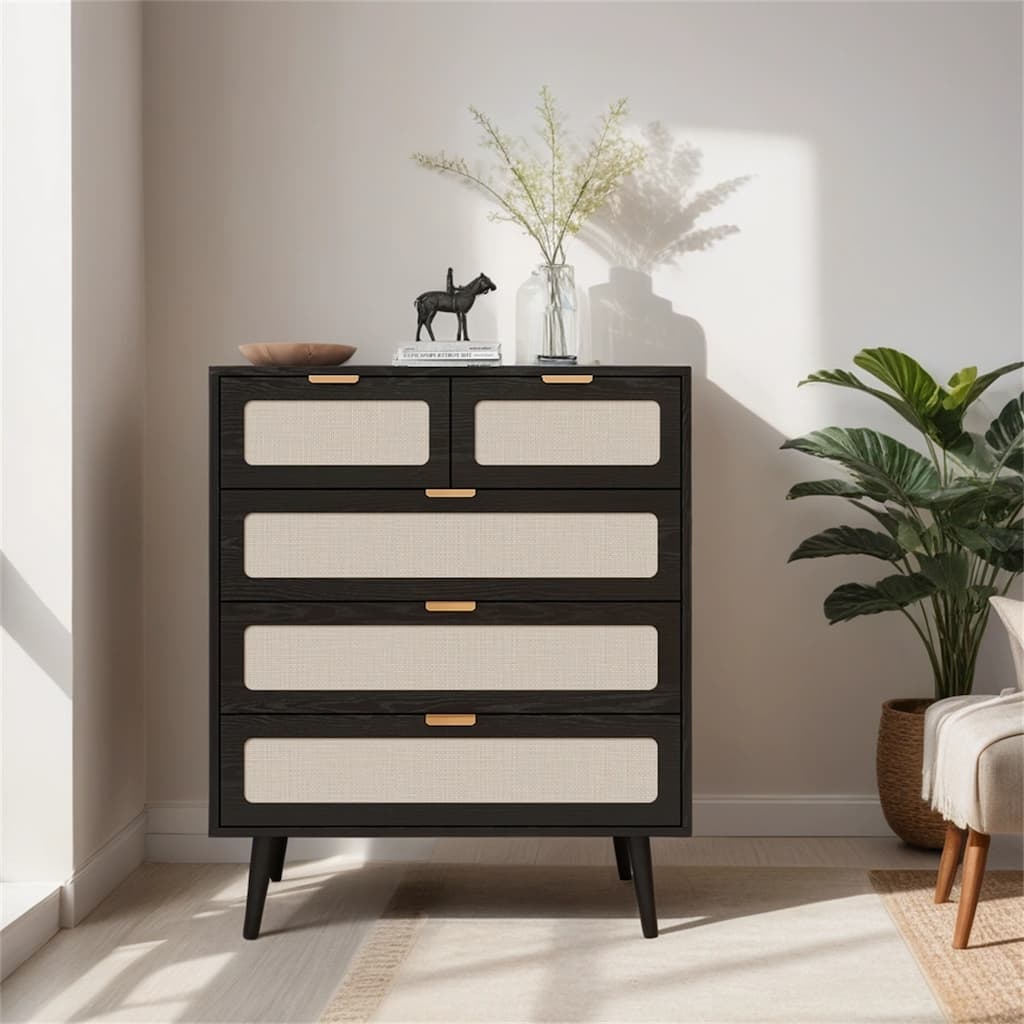 5 Drawer Cabinet, Accent Storage Cabinet, Suitable for Living Room, Bedroom, Dining Room, Study
