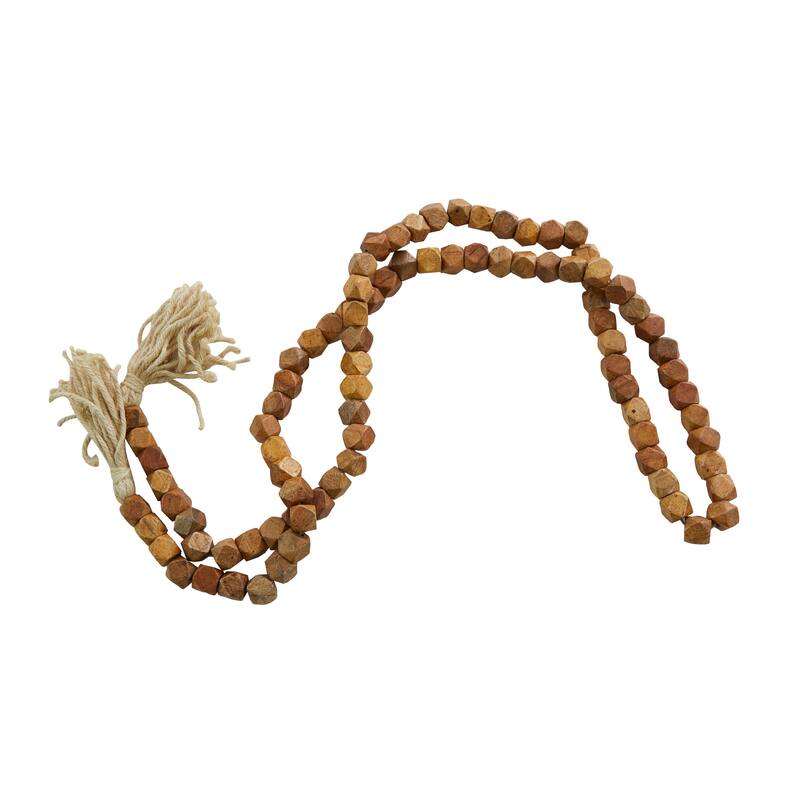 Bohemian Natural Wood Bead Garland with Cotton Tassels - 80 x 1