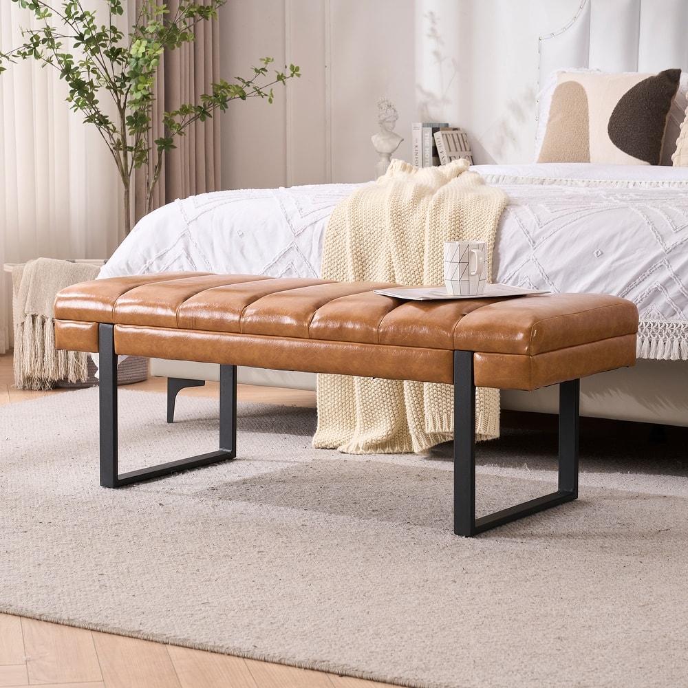 Upholstered Bedroom Bench Tufted Entryway Bench Modern End of Bed Bench Dining Bench with Gold/Black Metal Legs for Window