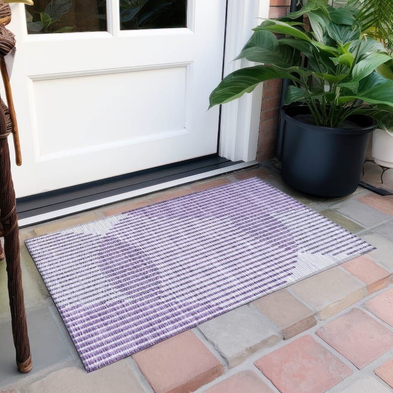 Machine Washable Indoor/ Outdoor Abstract Stripe Chantille Rug - Purple - 1'8" x 2'6"