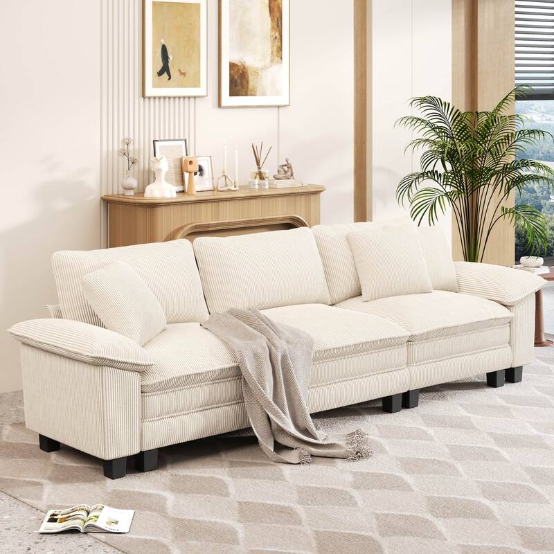 MAISON ARTS Cloud Modular Deep Seat Sofa, Chenille or Corduroy Sectional Couch with Removable Arms, 1–4 Seater - Beige Corduroy(3 Pieces) - Symmetrical