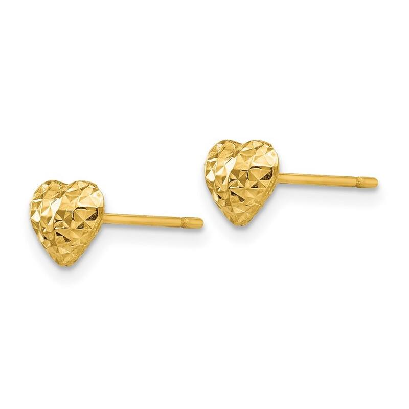Curata 14k Yellow Gold Polished 7mm Sparkle Cut Puffed Love Heart Post Earrings