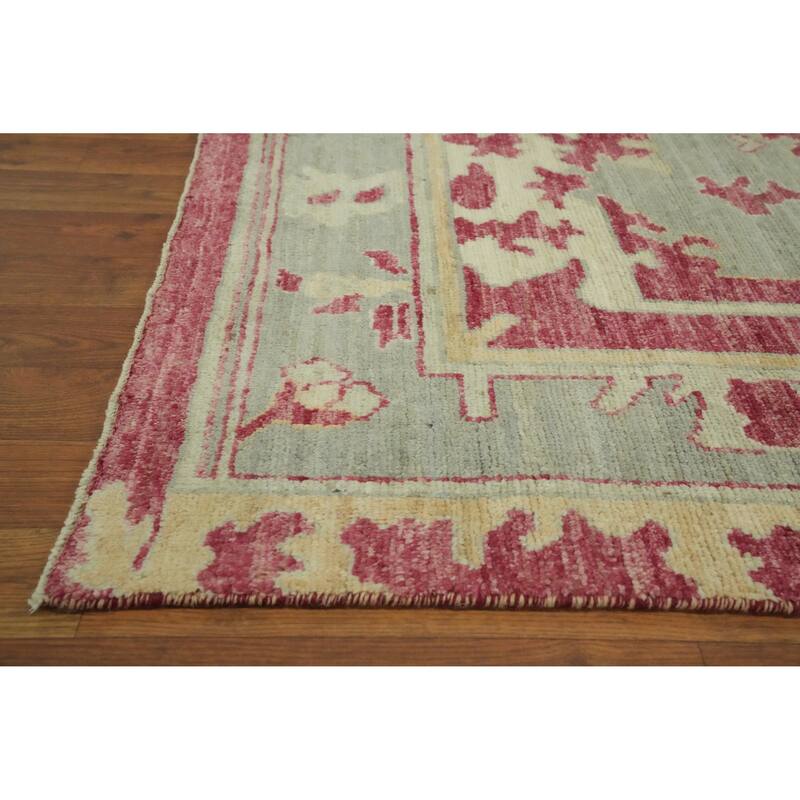 Handmade Wool Oushak Turkish Area Rug, Medallion Geometric Carpet - 11' 9'' X 9' 2''