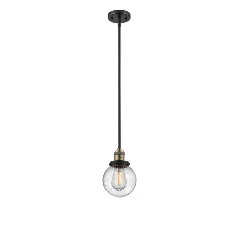 Innovations Lighting Franklin Restoration Beacon 1 Light 6" Stem Hung Mini Pendant - Black Antique Brass/Seedy