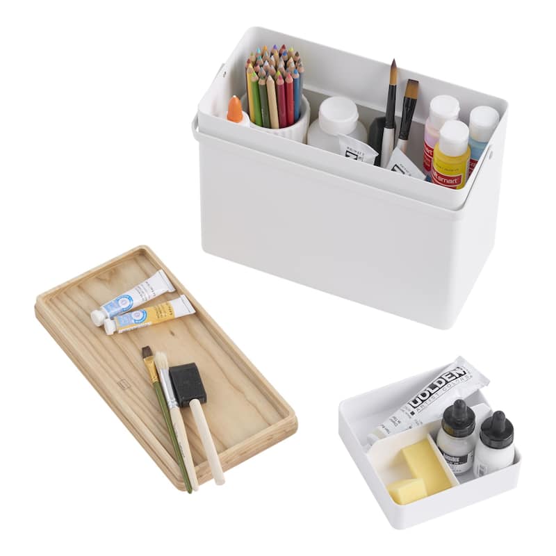 Yamazaki Home Odds-and-Ends Organizer, Steel and Wood - L 5.51 x W 10.63 x H 7.68 inches - White