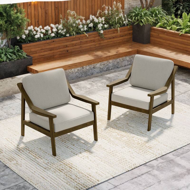 Solid Wood Outdoor Arm Chair Loveseat with Cushion