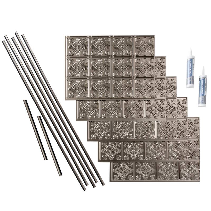 FASÄDE Traditional Style 1 Decorative Vinyl Backsplash Panel - 15 Sq Ft Kit - Brushed Nickel
