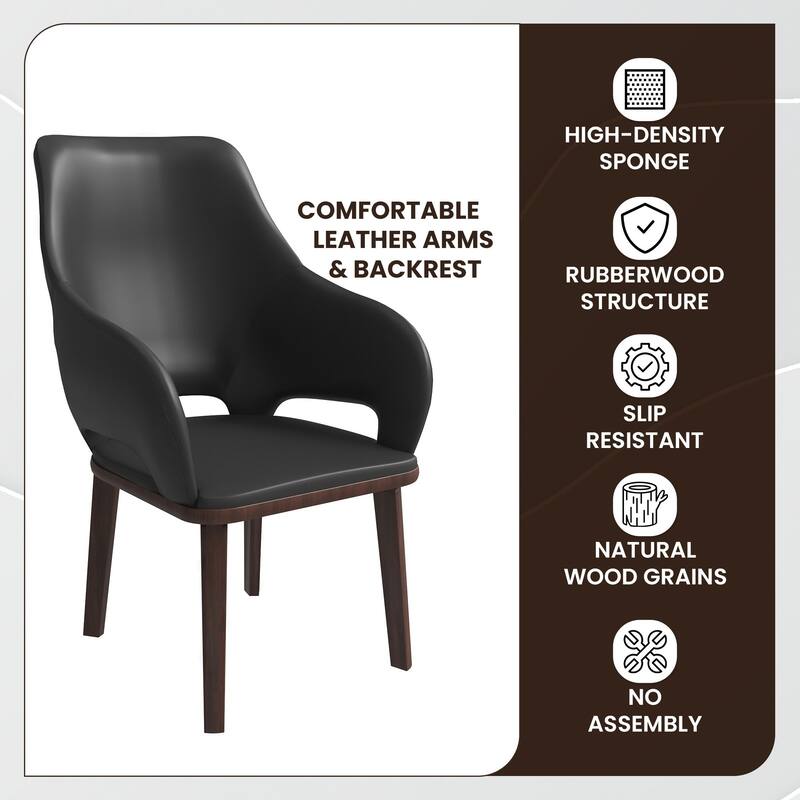LeisureMod Vivara Leather Upholstered Dining Chair with Padded Seat - Mid-Century Arm Chair for Home Office Bar & Kitchen