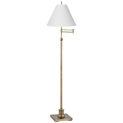 Swing Arm Floor Lamp Brass Antique White Linen Chimney Shade - 15" x 70"