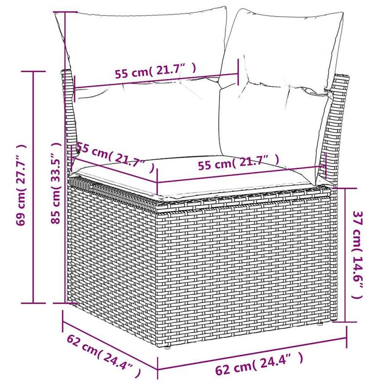 vidaXL Patio Sofa Set with Cushions Outdoor Conversation Furniture Poly Rattan - 24.4 x 24.4 x 27.2